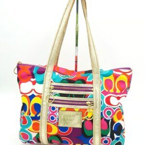 Euc Coach Poppy Graffitti Pop Art Signature Tote Bag w/Wallet